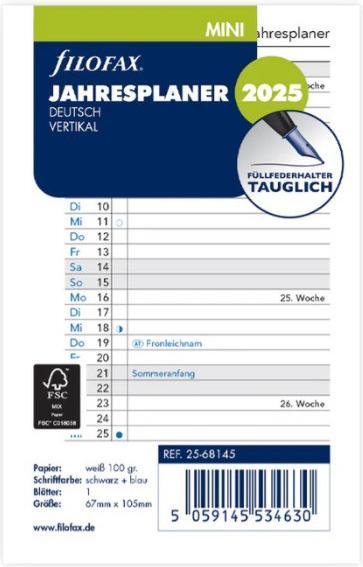 Actual product image Filofax MINI YEAR PLANNER 2025 (67 x 105 mm, No binding, German)