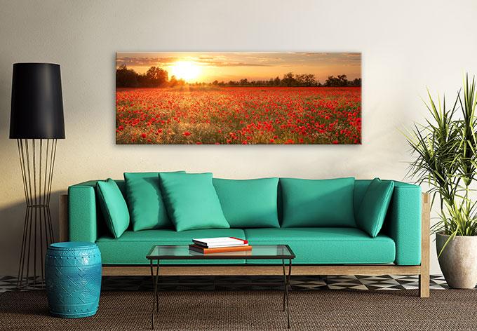 Immagine prodotto Trenddeko Campo di papaveri al tramonto - Panorama (120 x 50 cm)