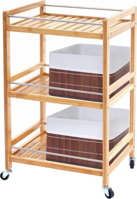 Immagine prodotto Swisshandel24 Carrello, ripiano rotante Carrello multiuso, 3 livelli con 2 cestini portaoggetti Bambù marrone