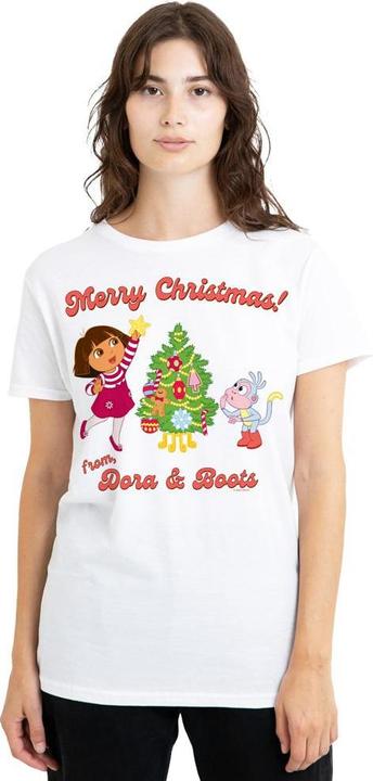 Immagine prodotto Dora The Explorer Happy Holidays Maglietta Dora e Boots Adulto Unisex (S)