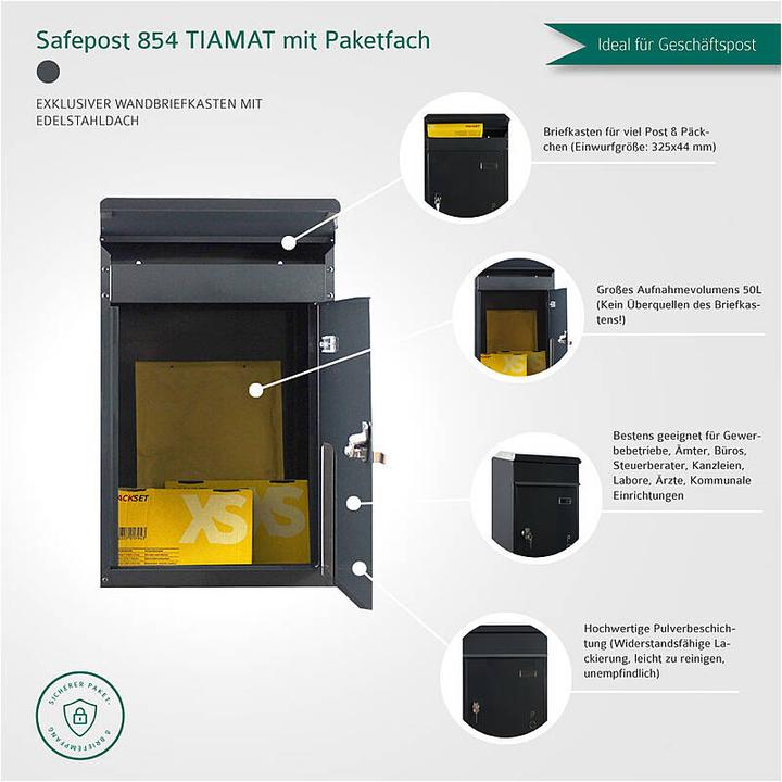 Produktbild SafePost 854 TIAMAT Briefkasten anth + 4 Schlüssel