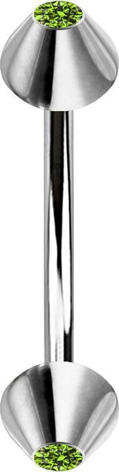 Actual product image Star Piercing Micro Banane silber mit zwei Cones Kristall hellgrün (without brass, Surgical steel 316L)