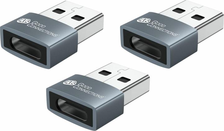 Image du produit Good Connections Adaptateur USB 2.0 mâle A vers USB-C femelle Boîtier aluminium gris Lot de 3 Good (USB-A (USB 2.0)