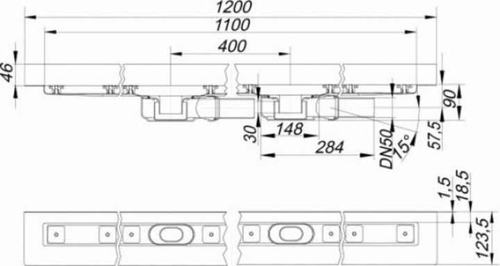 Actual product image Dallmer shower channel CeraLine PLAN 2 drains 521989, W 1100mm, DN 50 overall height 90mm (1450 mm)