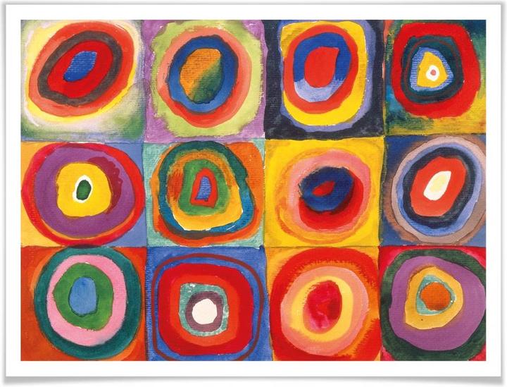 Produktbild Trenddeko Kandinsky - Farbstudie: Quadrate und konzenzentrische Ringe (80 x 60 cm)