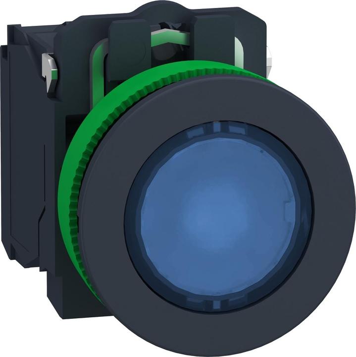APC Electric Bouton-poussoir lumineux, plat, complet, ø30mm, IP69K, LED, bleu, 1 NC + 1 NO