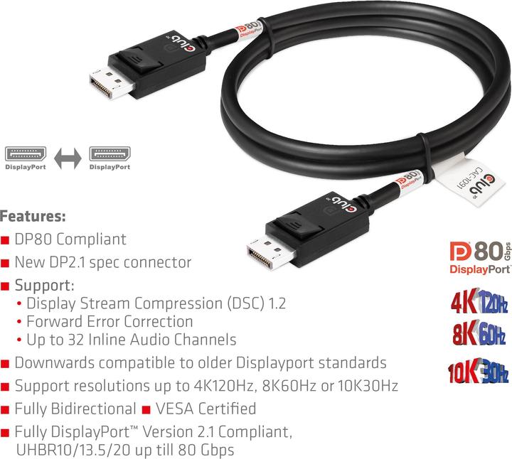 Immagine prodotto Club 3D DisplayPort – DisplayPort (1.20 m, DisplayPort)