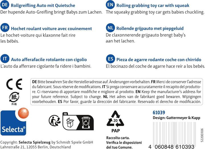 Valeurs nutritives et ingrédients Selecta Spielzeug Auto Sonato