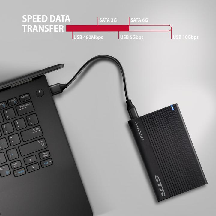 Actual product image Axagon EE25-GTR USB-C 3.2 Gen 2 - SATA 6G, 2.5" external hard drive enclosure, corrugated - black (2.5")