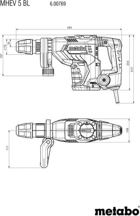 Image du produit Metabo Marteau burineur MHEV 5 BL * (Fonctionnement sur secteur)