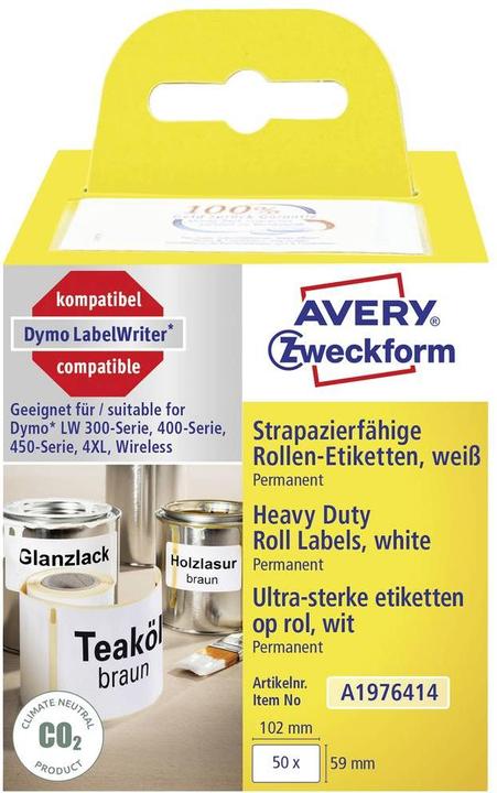 Productafbeelding Avery Duurzame rollabels, 59 x 102 mm hechten stevig aan moeilijke oppervlakken, wa