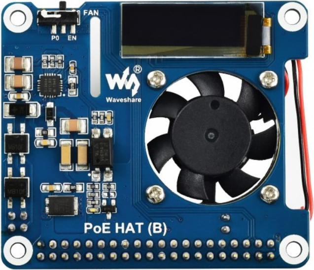 Actual product image WaveShare Power over Ethernet (PoE) HAT with OLED Display for Raspberry Pi 4B & 3B+