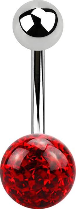 Actual product image Star Piercing Banana silver with ball and crystal ball red epoxy protective layer (Surgical steel 316L, without brass)