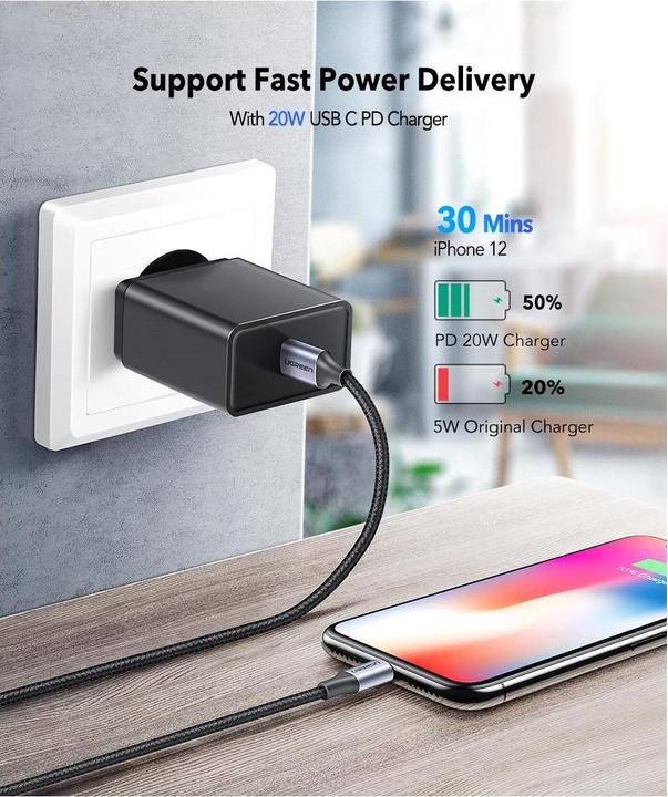 Produktbild Ugreen Lightning zu USB-C 2.0 Kabel (1 m, USB 2.0)