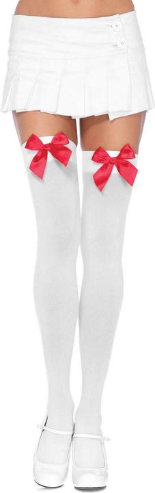 Produktbild Leg Avenue Nylon Thigh Highs With Bow White / Red (One Size)