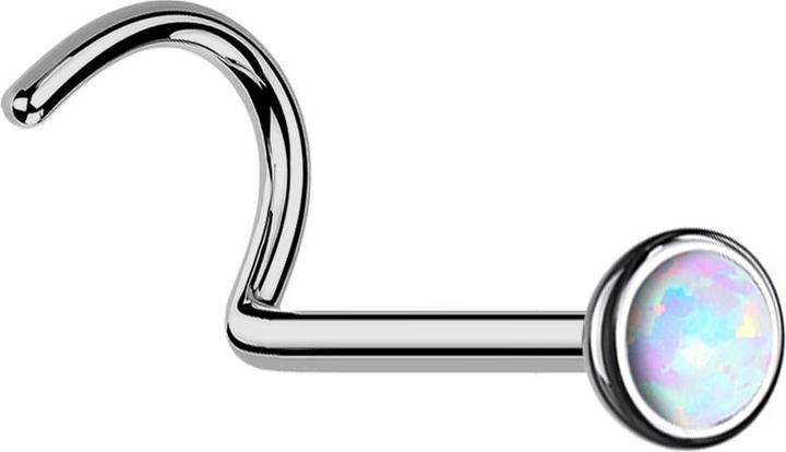 Star Piercing Nasenstecker gebogen silber Halbkugel mit Opal weiss (ohne Messing, Titan G23)