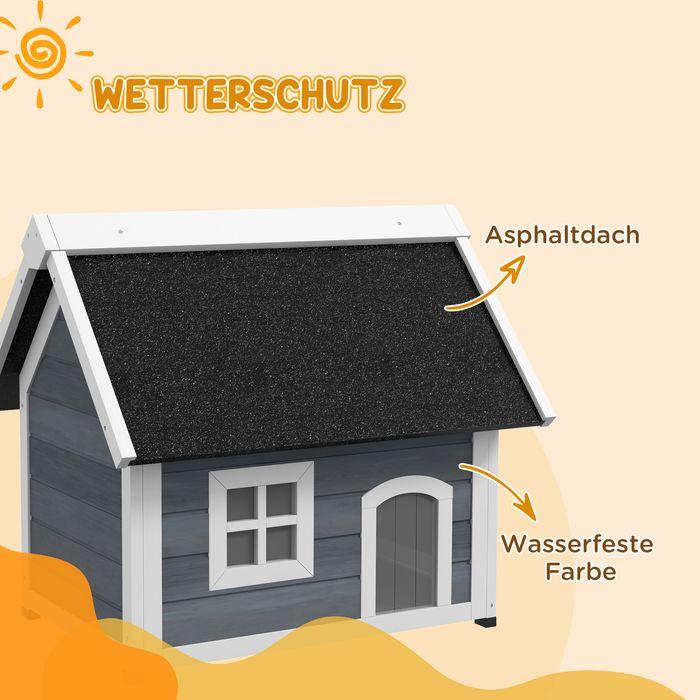 Immagine prodotto Swisshandel24 Katzenhaus Holz, aufklappbar, Wetterfest, mit 3 Türen, Grau (Gatto)