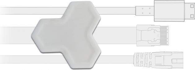 Actual product image Delock Cable holder self-adhesive with 3 feedthroughs (1 x flat cable and 2 x round cable) 2 pieces white