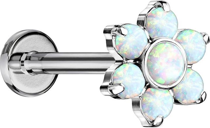 Star Piercing Micro Threadless Labret silber Blume Opale weiss (ohne Messing, Titan G23)