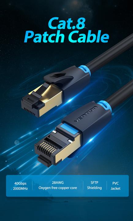 Actual product image Vention Category 8 SFTP Network Cable IKABK 8m Black (S/FTP, CAT8.1, 8 m)