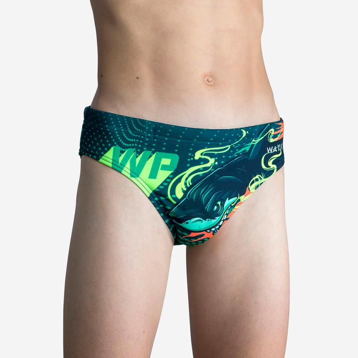 Image du produit Watko Slip de bain water polo Garçon - 500 Shark bleu foncé et turquoise (8, 9, 10)