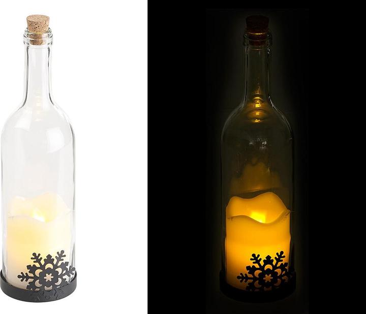 Actual product image Lunartec Decorative glass bottle with LED candle, snowflake motif (1 x)