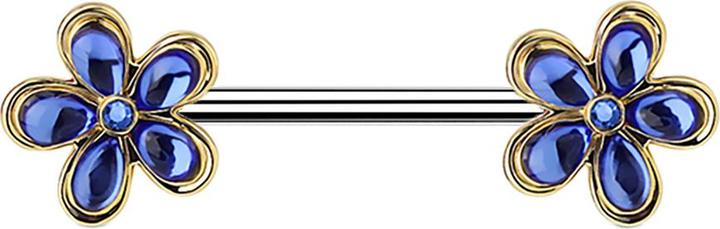 Produktbild Star Piercing Barbell vergoldet mit Blume und Kristall blau (Chirurgenstahl 316L, Messing)