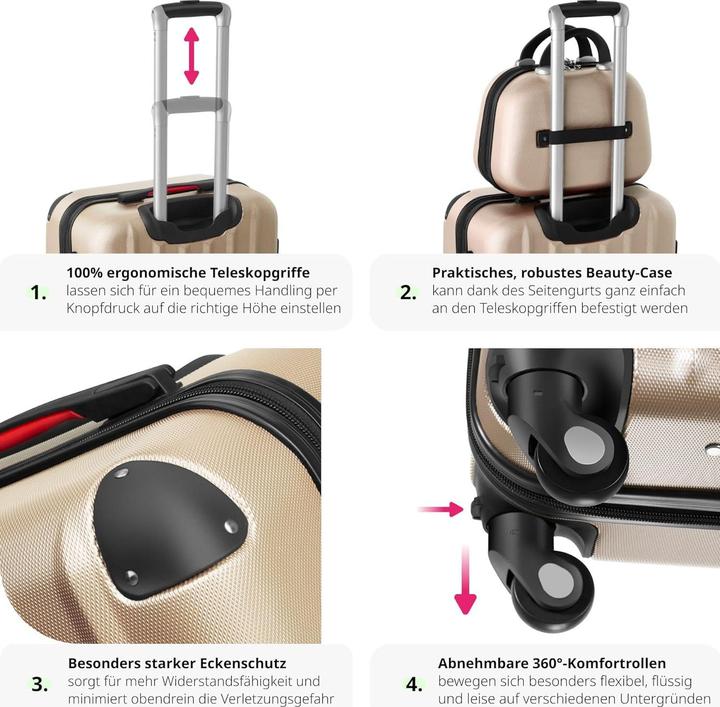Actual product image tectake 800763 Suitcase set 4-pcs, champagne | No. 403411 (90 l, M (50 - 90l), L (90 - 115l), XL (from 140l))