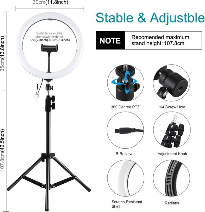 Immagine prodotto Puluz PKT3050EU Luce video selfie RGB 30 cm (Anello di luce)