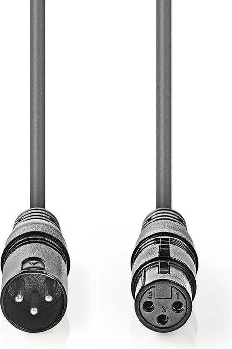 Actual product image Nedis Balanced Audio cable XLR 3-pin male XLR 3-pin female Nickel-plated 15.0 m round PVC Dark grey (15 m, XLR)