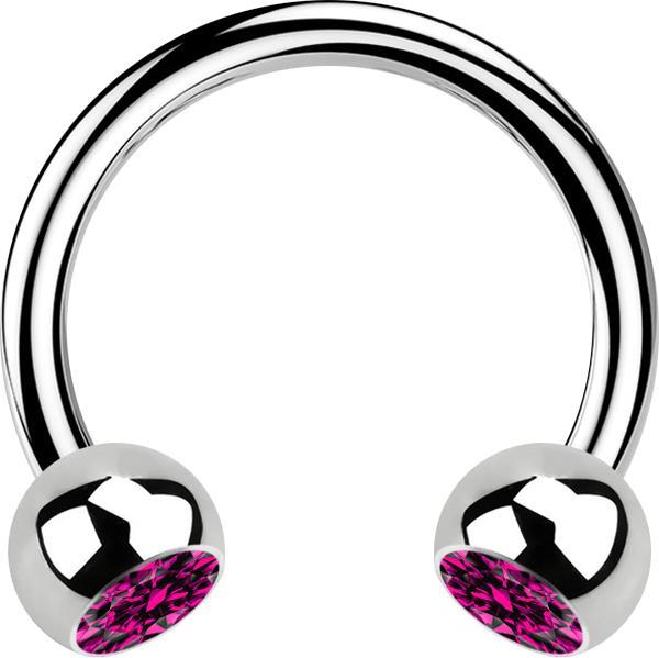 Star Piercing Micro Circular Barbell silber mit zwei Kugeln Kristall fuchsia (ohne Messing, Chirurgenstahl 316L)