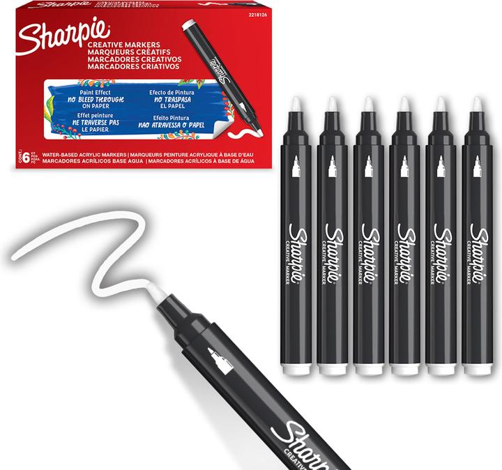 Produktbild Sharpie Creative Akryl Paint Marker | Bullet spids | Hvid | 6 stk (Schwarz, 1 x)