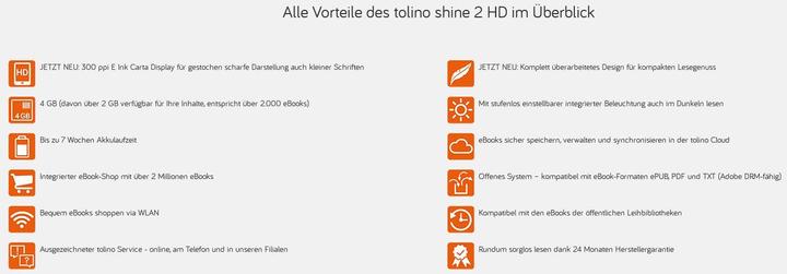 Produktbild tolino shine 2 HD (6", 4 GB, Schwarz)