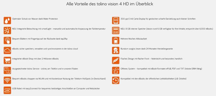 Produktbild tolino vision 4 HD (6", 8 GB, Schwarz)