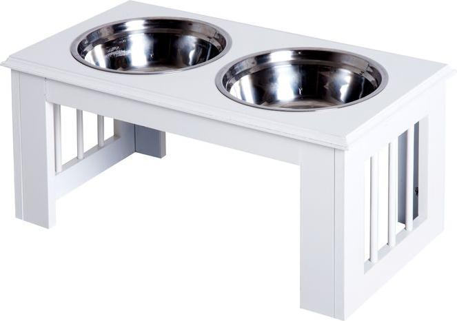 Produktbild Swisshandel24 Erhöhter Hundenapf, Futternapf, Edelstahlnäpfen, Haustier Fressnapf, MDF, Weiss, 58,4 x 30,5 x 25,4 (2 l)