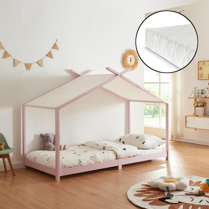 Produktbild En.Casa Kinderbett Brome mit Matratze 90x200 cm Rosa (90 x 200 cm)