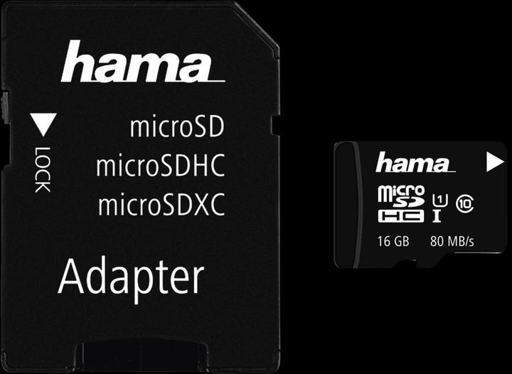 Actual product image Hama microSDHC 16GB +adapter/photo (16 GB, microSDHC, U1, UHS-I)