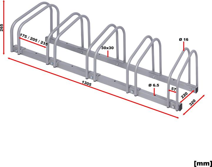 Produktbild Wiltec Fahrradständer 5 Räder 1305x320x265mm pulverbeschichtet Fahrrad