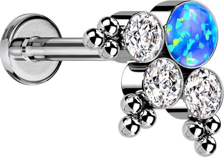 Immagine prodotto Star Piercing Micro Labret filo interno argento sfere triangolo tre cristalli argento opale blu (senza ottone, Titanio G23)