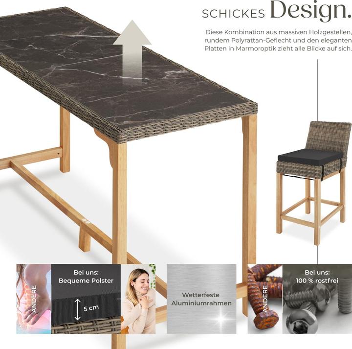 Produktbild tectake Rattan Bartisch Lovas mit 6 Stühlen Latina (161 cm)