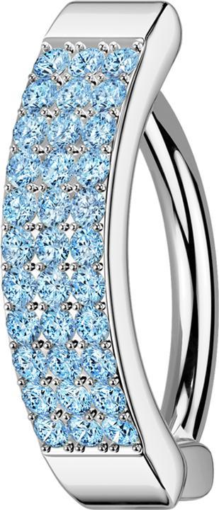 Actual product image Star Piercing Banana hinged silver shield three rows of crystals aqua (Brass, Surgical steel 316L)