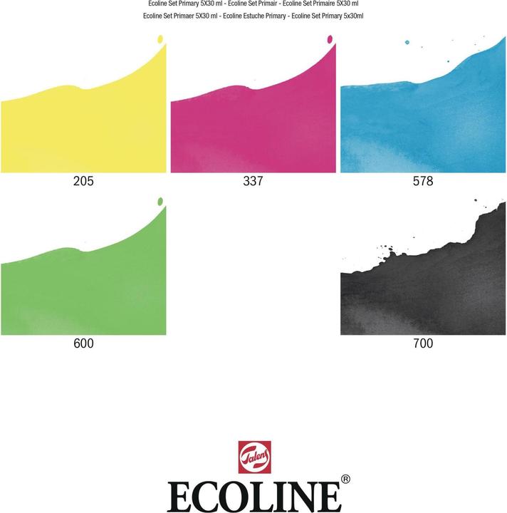 Actual product image Talens PRIMARY - Ecoline Set (Magenta, Black, Sky blue, Lemon, Green, 150 ml)