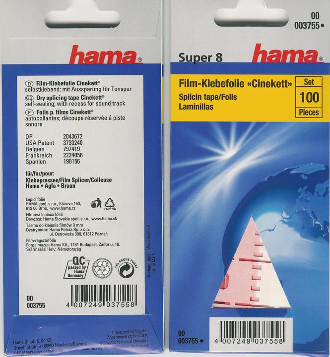 Produktbild Hama Klebefolie Cinekett S 8 100 Stk.