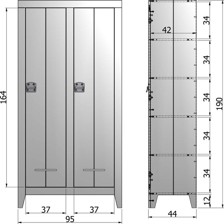 Productafbeelding Woood Kledingkast Kluis 2 deuren grenen staalgrijs (FSC) (190 x 95 x 44 cm)