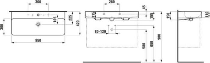 Image du produit Laufen Vasque VAL 95 cm blanc 8102874001041 (420 mm, 950 mm)