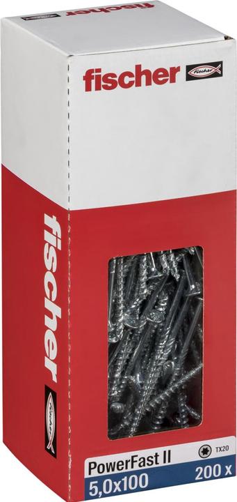 Immagine prodotto Fischer Power-Fast II FPF II Vite truciolare 5.0x100 mm 200 pezzi ( 670365 ) Testa svasata con Torx T (200 Viti per pezzo)