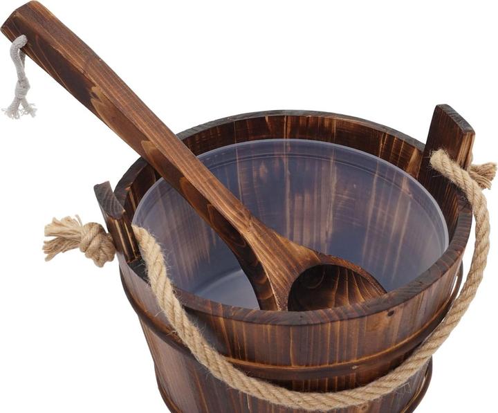 Produktbild Swisshandel24 Saunakübel mit Einsatz, Saunazubehör Saunaeimer Saunakelle Aufguss, Kiefernholz 3,5 L - dunkel-braun