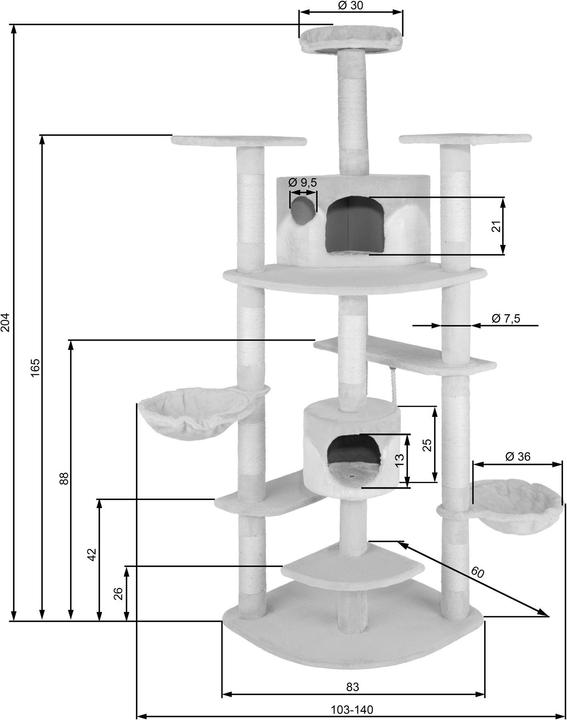 Produktbild tectake Kratzbaum Duki (204 cm, Schwarz, Weiss)