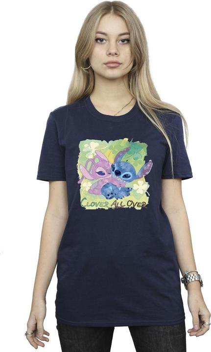 Actual product image Disney Womens/Ladies Lilo And Stitch St Patrick's Day Clover Cotton Boyfriend T-Shirt (M)