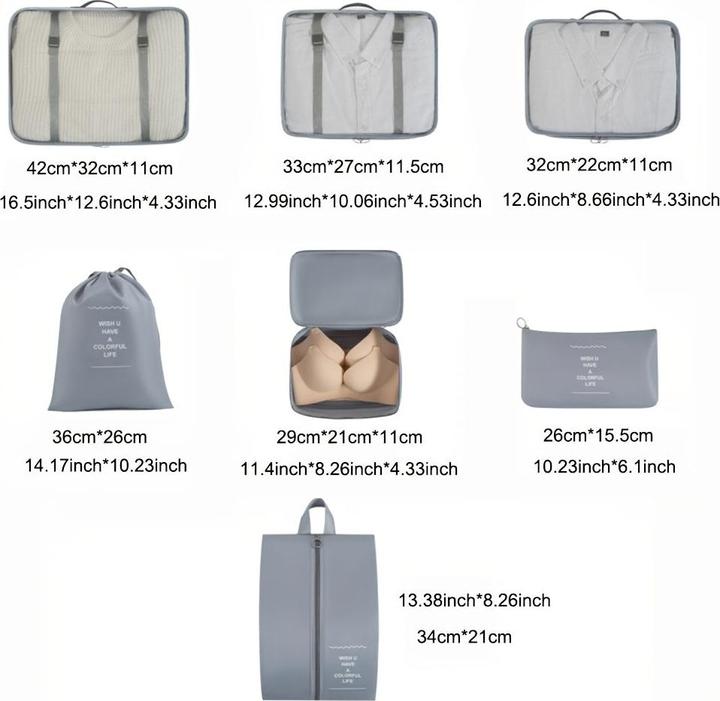 Produktbild Only-Bags.Store 7-tlg. Travel Organizer Set, multifunktionale Nylon-Aufbewahrungstaschen mit atmungsaktivem Mesh